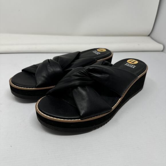 Eileen Fisher Shoes - Eileen Fisher Black Leather Wedge Sandals Heel‎ Minimalist Size 11